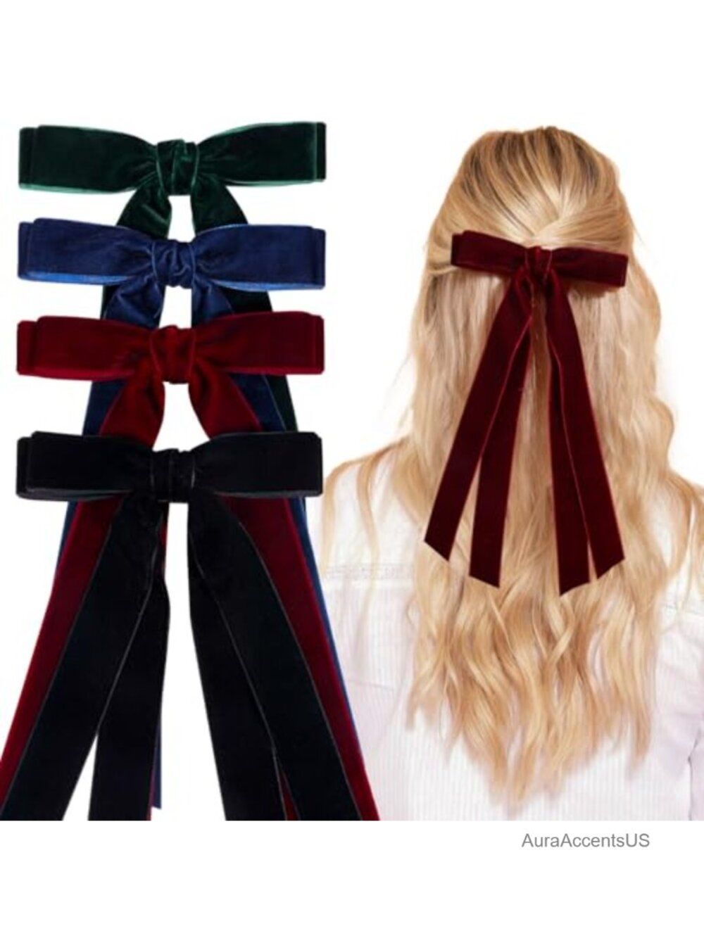 VOBOBE Velvet Tassel Hair Ribbon Bowknot Clips Barrettes for Women Girls